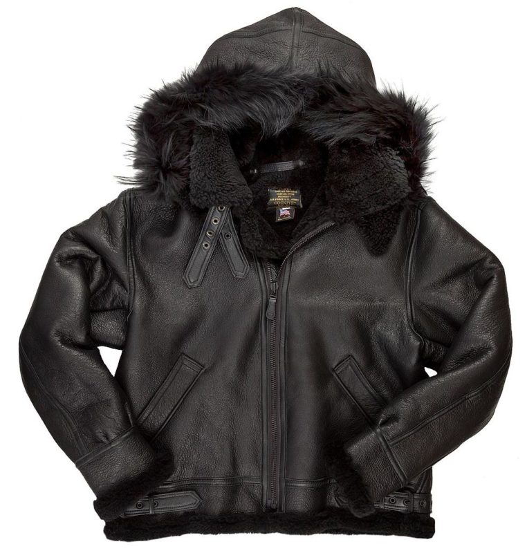 Blouson Bombardier B3 En Cuir Mouton Shearling Avec Capuche Fourrure ...